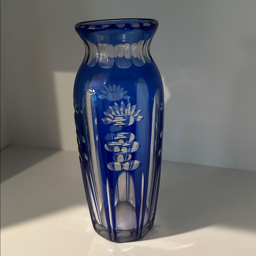 Japan Cobalt Blue Glass Vase with intricate pattern